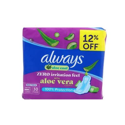 Always Aloe Cool Zero Irritation Feel with Aloe Vera Essence Maxi Thick Pads, 30 Pads