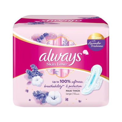 Always Skin Love Large Maxi Thick Pads with Wings Lavender Scent, 10 Pieces