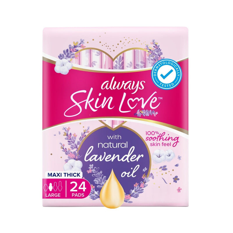 Always Skin Love Large Maxi Thick Pads with Wings Lavender Scent, 24 Pieces