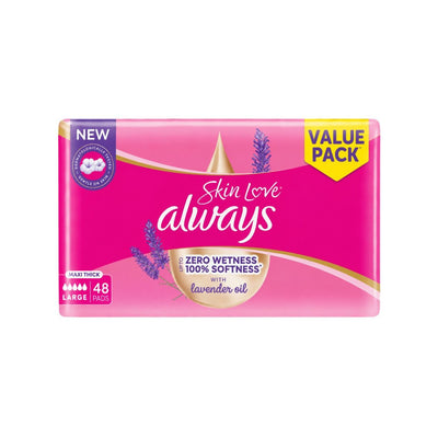 Always Skin Love Large Maxi Thick Pads with Wings Lavender Scent, 2x24 Pieces