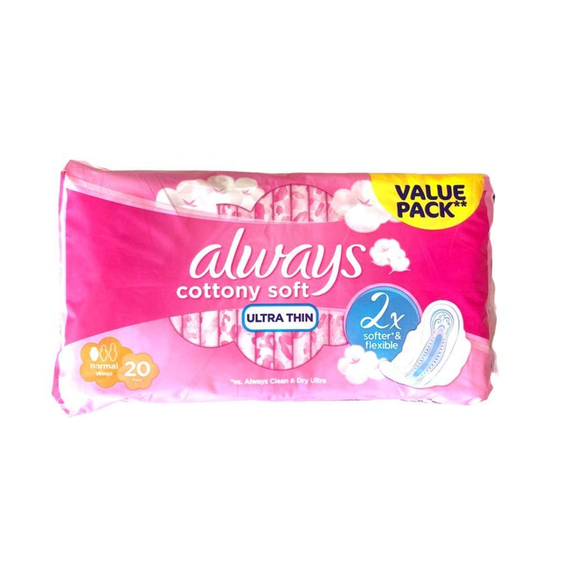 Always Ultra Thin Cottony Soft Pads Value Pack, 20 Pieces