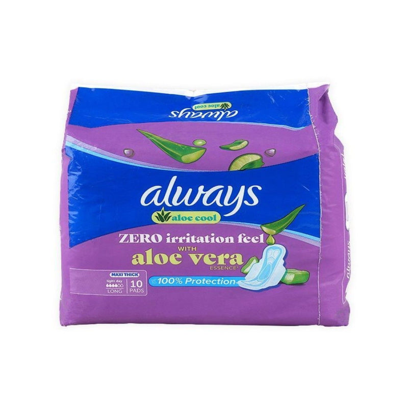 Always Zero Irritation Maxi Thick Large Pads with Wings for Light Days, 10 Pieces