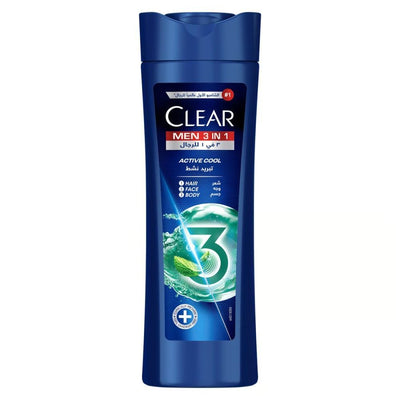 Clear Men 3-in-1 Active Cool Shampoo for Hair, Body & Face, 400ml