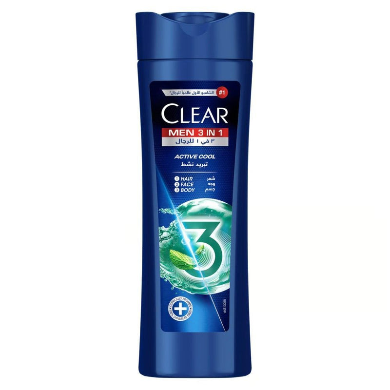 Clear Men 3-in-1 Active Cool Shampoo for Hair, Body & Face, 400ml