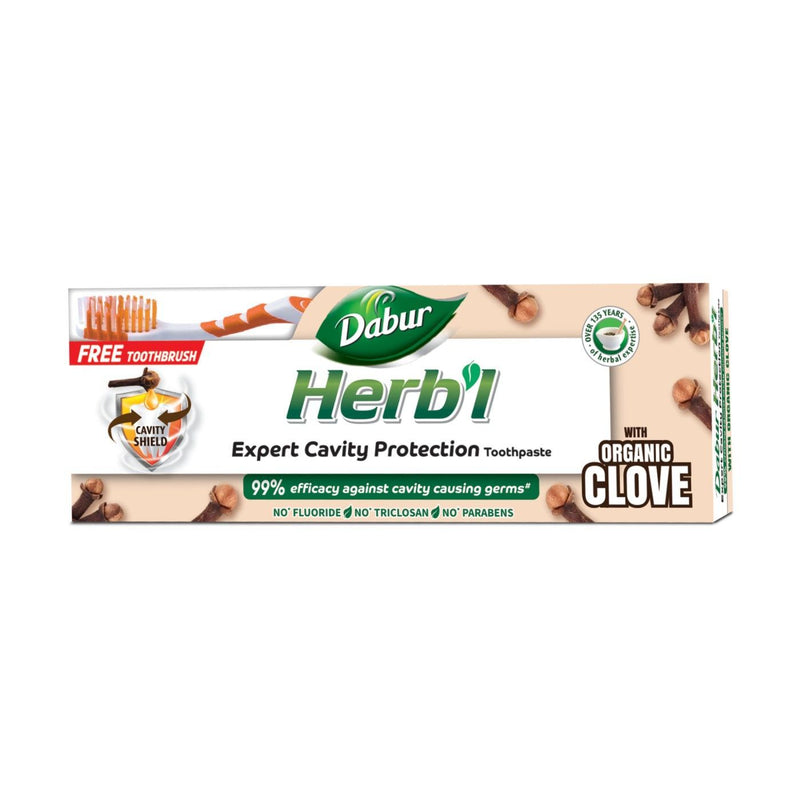 Dabur Herbal Cavity Protection Clove Toothpaste, 150g + Toothbrush