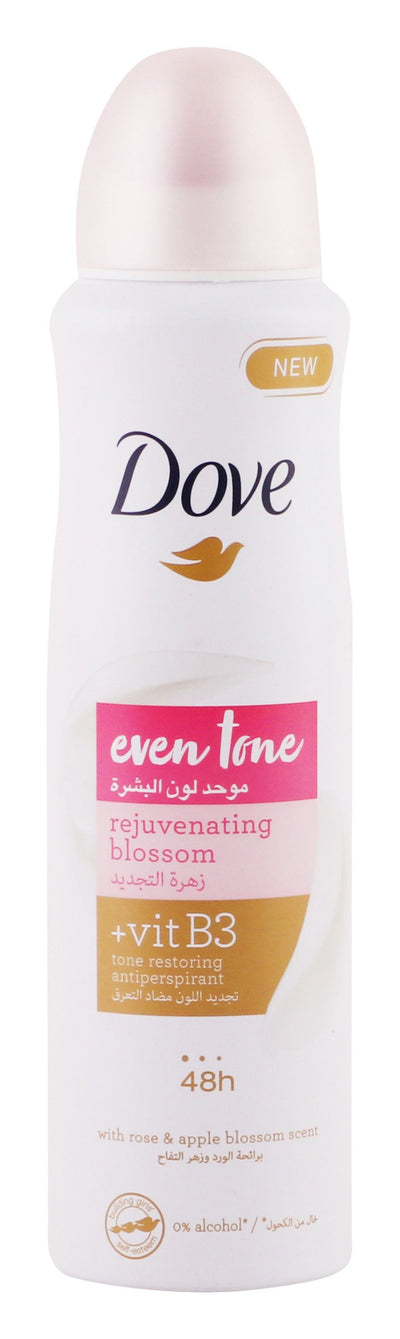 Dove Even Tone 48H Antiperspirant Deodorant Spray Rose & Apple Blossom Scent with Vitamin B3 for Women, 150ml