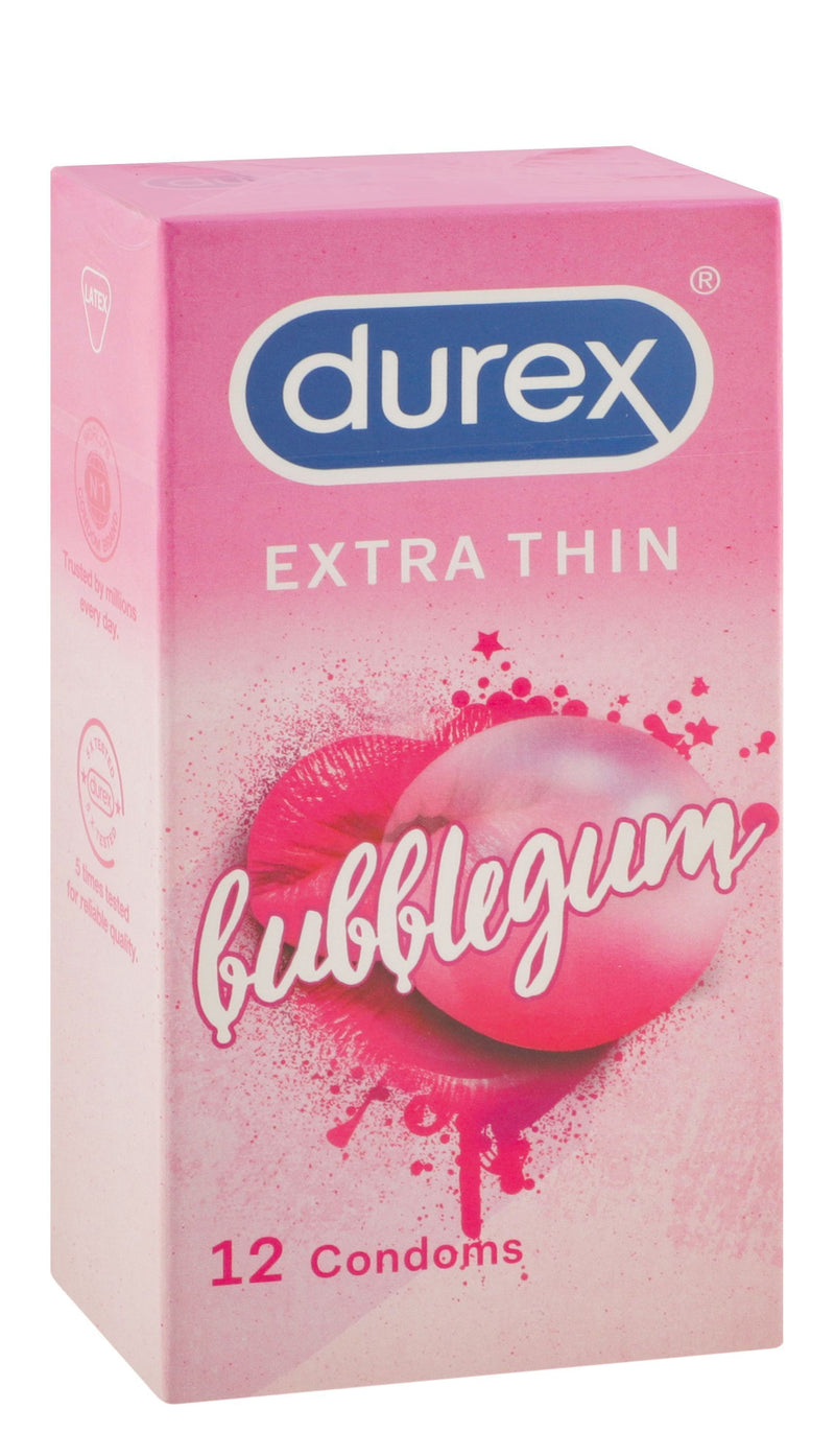 Durex Extra Thin Bubblegum Condoms, 12 Pieces