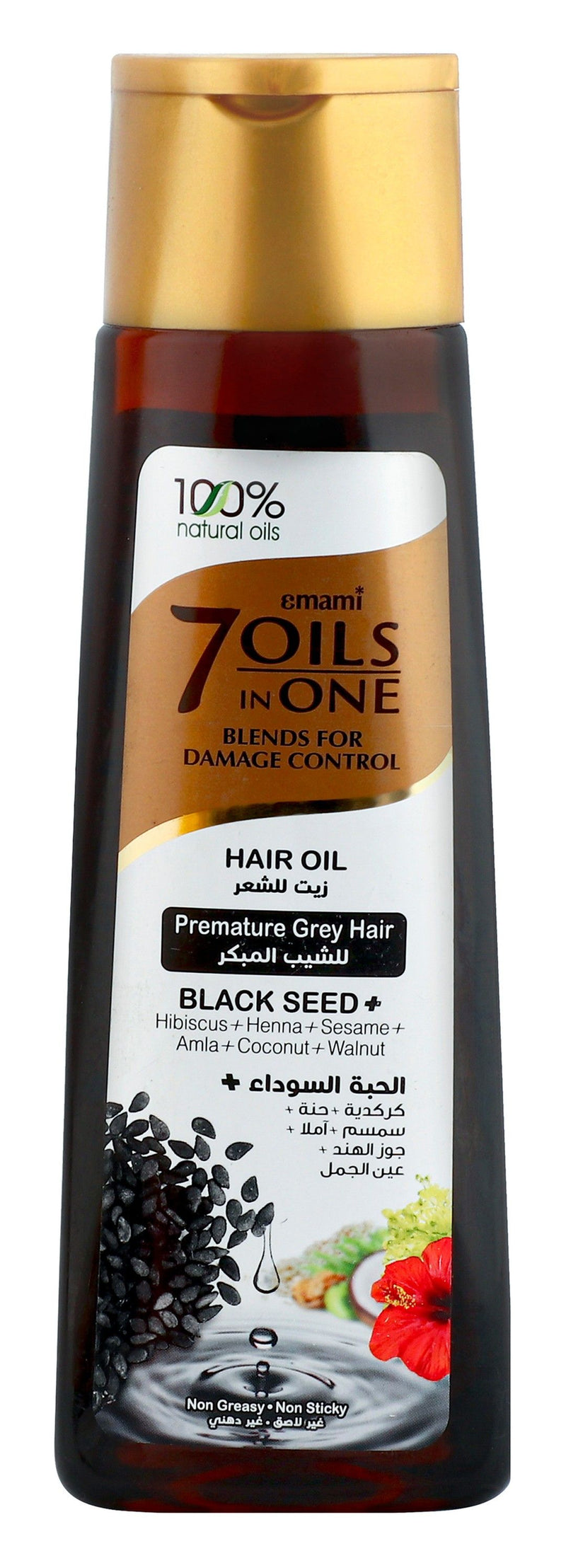Emami 7in1 Non-Greasy Damage Control Oil Blend with Black Seed for Premature Gray Hair, 300ml