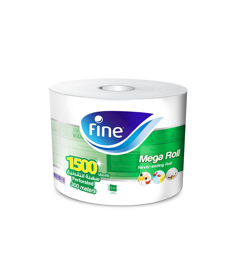 Fine 325m Mega Kitchen Perforated Towel Roll 1ply, 1500 tissues