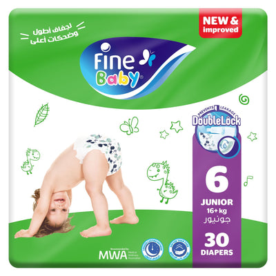 Fine Baby Diapers Size 6, Junior (16+kg), Double Lock, 30 Diaper