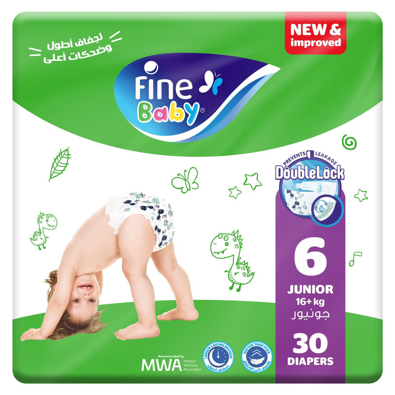 Fine Baby Diapers Size 6, Junior (16+kg), Double Lock, 30 Diaper