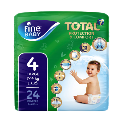 Fine Baby Total 7 Diapers, Size 4, Large, 7–14kg, 24 Pieces