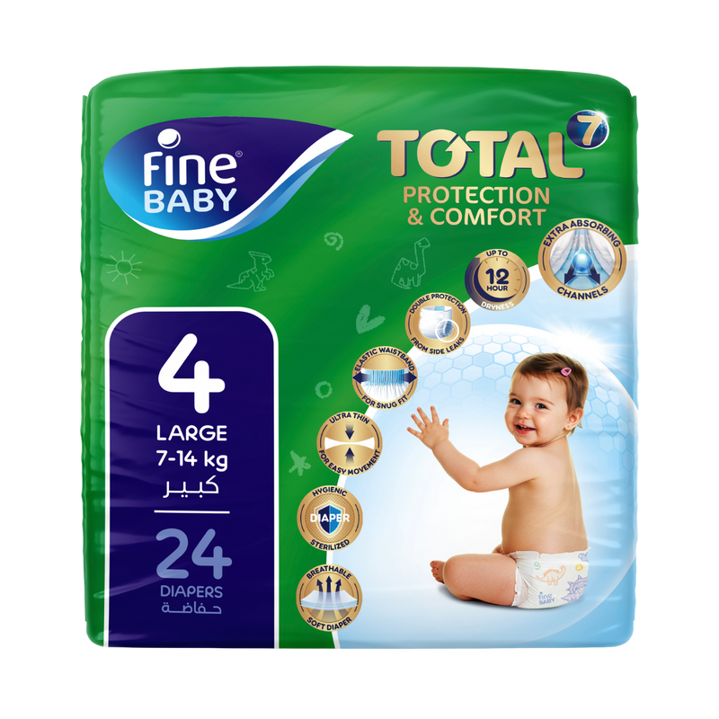 Fine Baby Total 7 Diapers, Size 4, Large, 7–14kg, 24 Pieces
