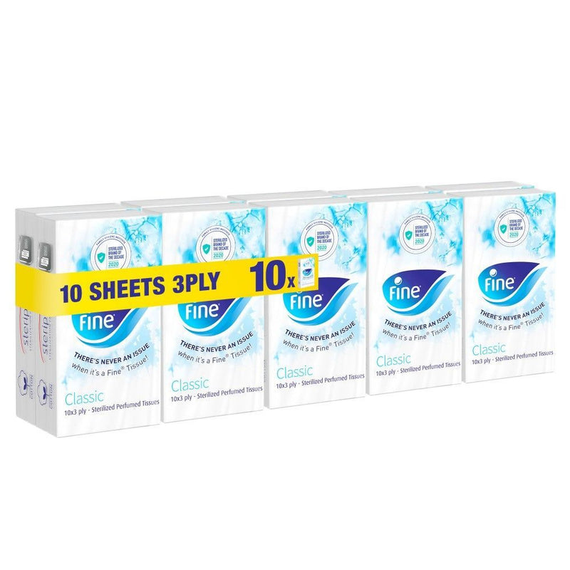 Fine Classic Sterilized Perfumed Pocket Tissues 3ply, 10x10 tissues