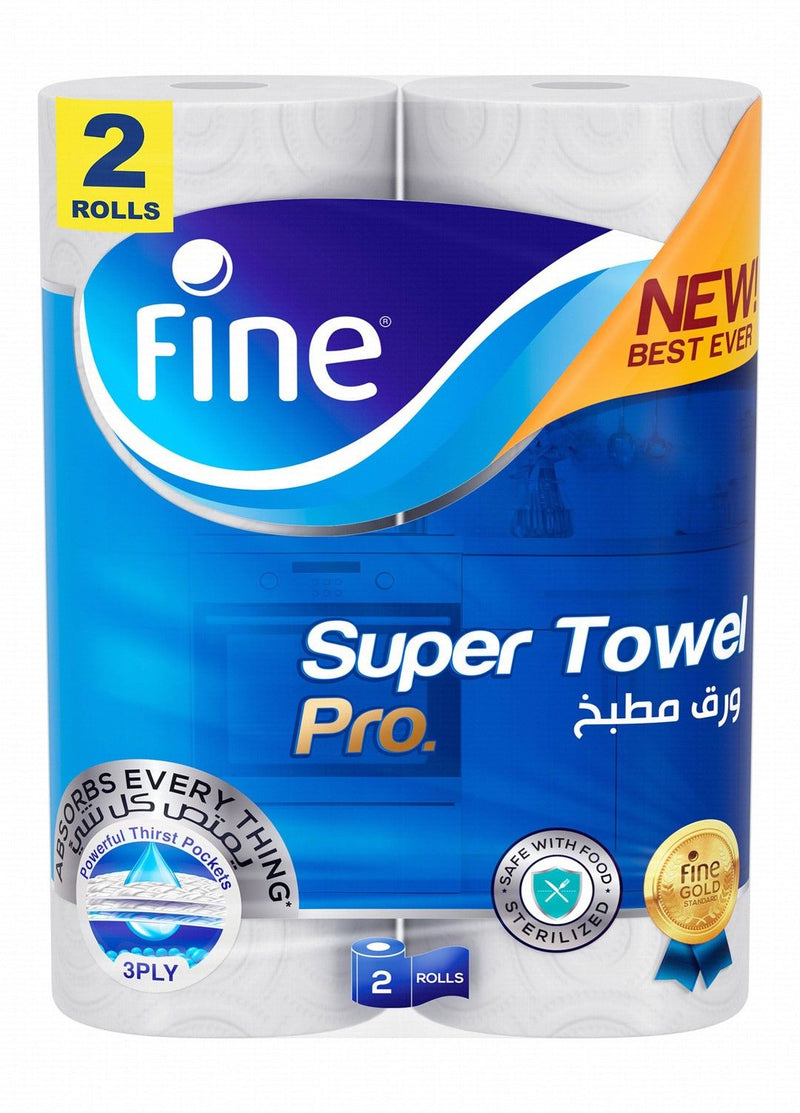 Fine Super Towel Pro Sterilized Kitchen Rolls 3ply, 2x60 tissues
