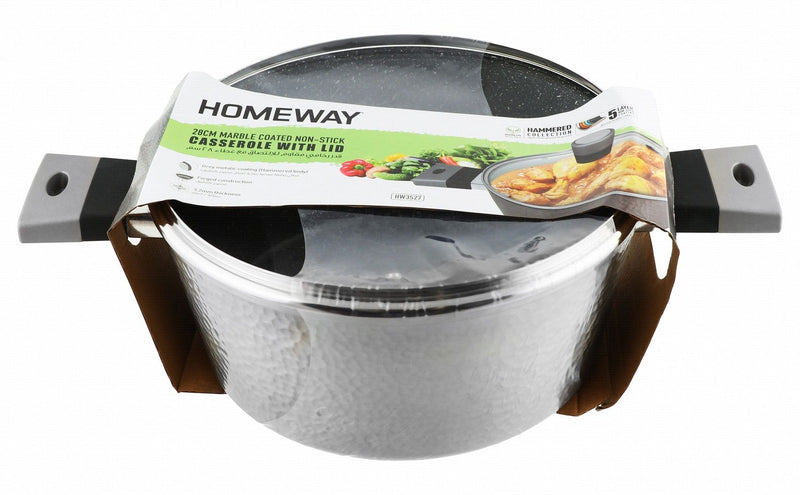Homeway 28cm Non-Stick Marble Coated Casserole with Lid, 1 Piece