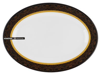 Homeway Black & White Melamine Flat Plate, 14 Inch