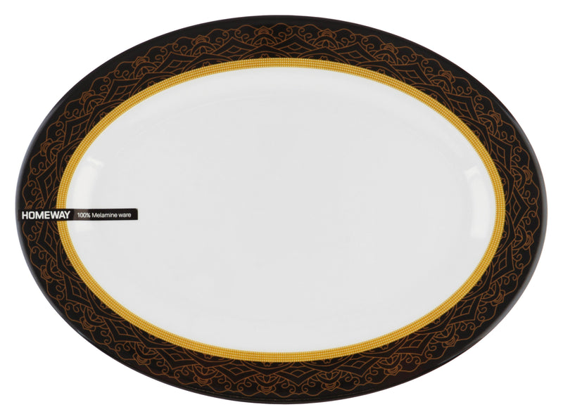 Homeway Black & White Melamine Flat Plate, 14 Inch