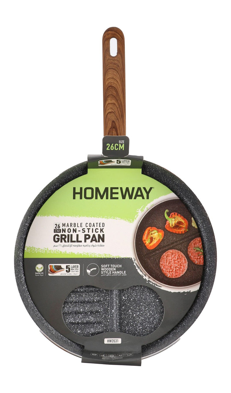 Homeway Marble Coated Non-Stick 5Layer Grill Pan, 26cm