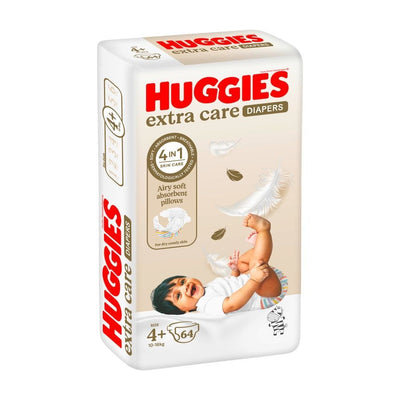 Huggies Extra Care Diapers Size 4+ (10-16kg), 64 Pieces