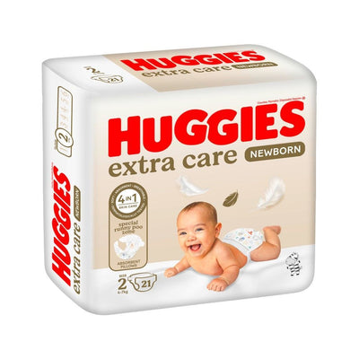 Huggies Extra Care Newborn Hypoallergenic Baby Diapers Size 2 (4-6kg), 21 Pieces