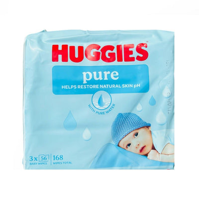 Huggies Pure Baby Cleansing Wipes, 3x56 Wipes