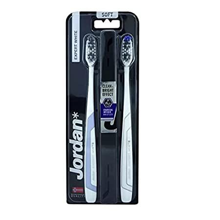 Jordan Expert Shiny White Charcoal and Rubber Coated Bristles Medium Toothbrush