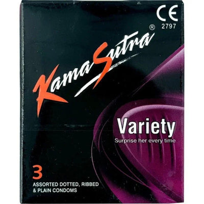 Kama Sutra Assorted Pink Dotted, Ribbed & Plain Latex Condoms, 3 Pieces