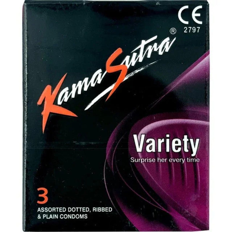 Kama Sutra Assorted Pink Dotted, Ribbed & Plain Latex Condoms, 3 Pieces