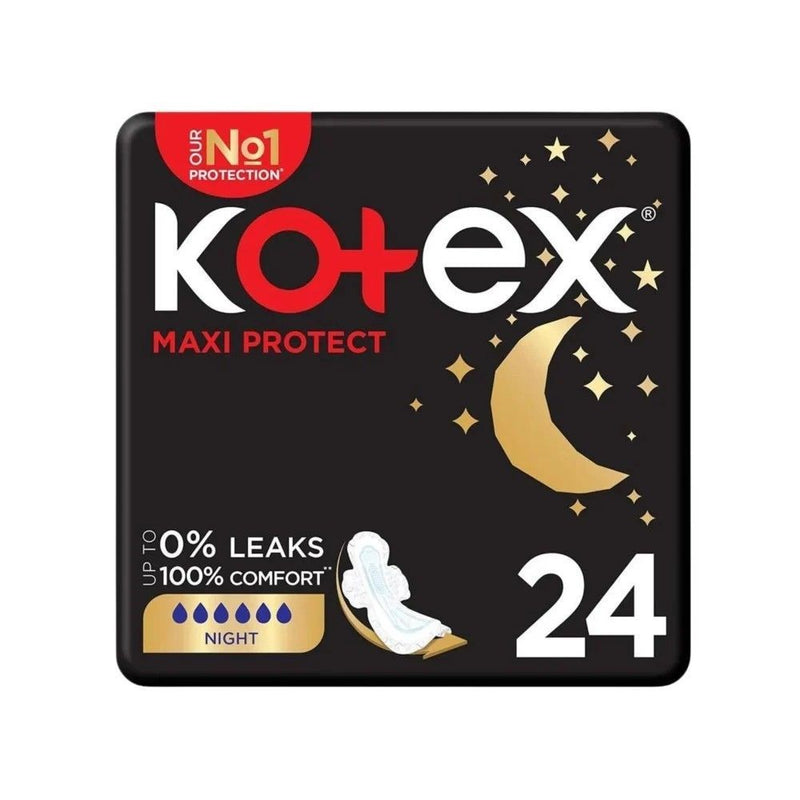 Kotex Maxi Protect Night Pads with Wings, 24 Pieces