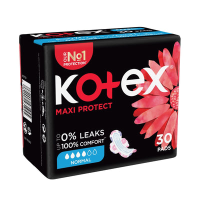 Kotex Maxi Protect Normal Pads with Wings, 30 Pieces