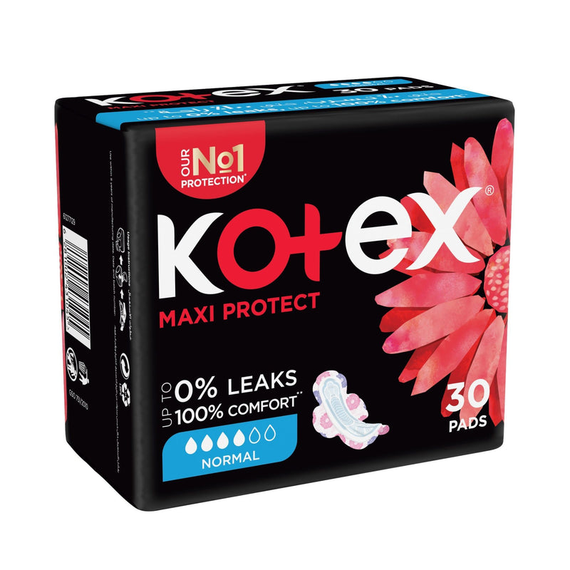 Kotex Maxi Protect Normal Pads with Wings, 30 Pieces
