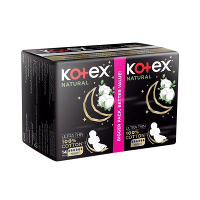 Kotex Natural Ultra Thin Night with Wings Pads, 14 Pieces