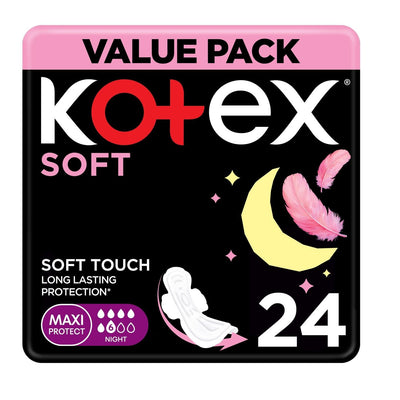 Kotex Soft Night Maxi Protect Sanitary Pads Value Pack, 24 Pieces