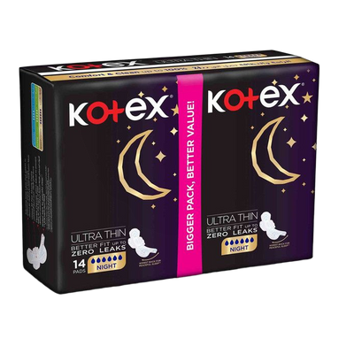Kotex Ultra Thin Pads Night with Wings, 14 Pieces
