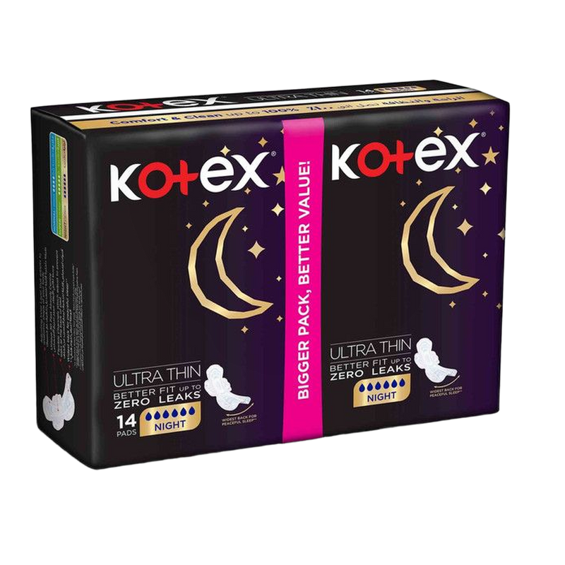 Kotex Ultra Thin Pads Night with Wings, 14 Pieces