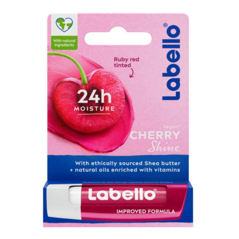 Labello 24H Moisturizing Cherry Shine Ruby Red Tinted Lip Balm with Shea Butter, Natural Oils & Vitamins, 1 Piece