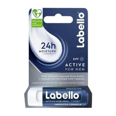 Labello 24H Moisturizing Men Active Lip Balm with Shea Butter, Natural Oils & Vitamins SPF15, 1 Piece