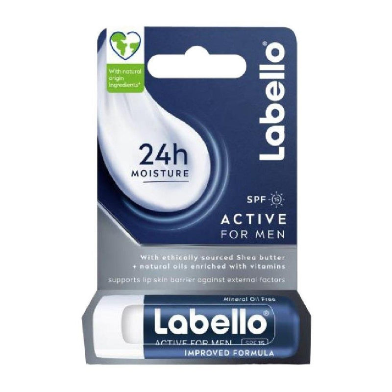 Labello 24H Moisturizing Men Active Lip Balm with Shea Butter, Natural Oils & Vitamins SPF15, 1 Piece