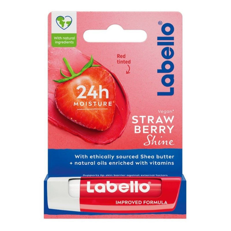 Labello 24H Moisturizing Strawberry Shine Red Tinted Lip Balm with Shea Butter, Natural Oils & Vitamins, 1 Piece