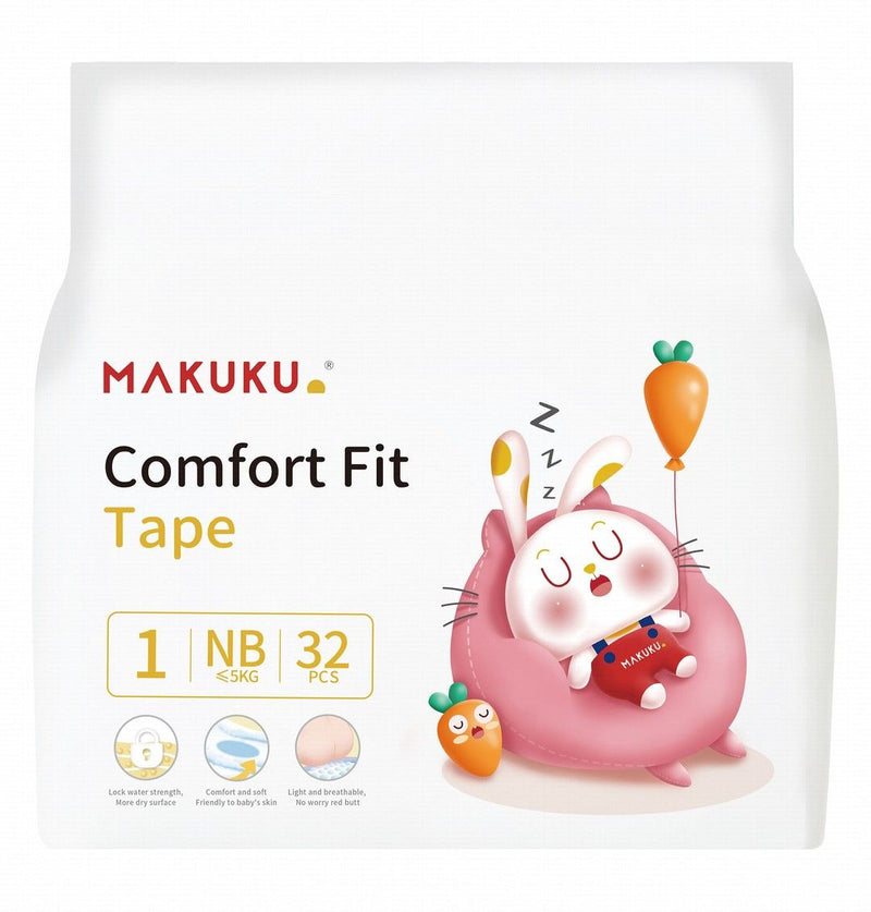 Makuku Newborn Comfort Fit Tape Diapers Size 1 (Up to 5kg), 32 Pieces