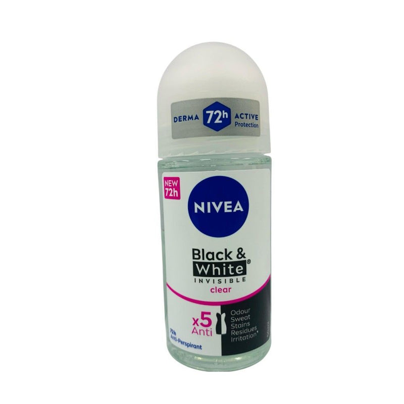 NIVEA 5in1 Black & White Invisible 48H Antiperspirant Roll-On Deodorant for Women, 50ml