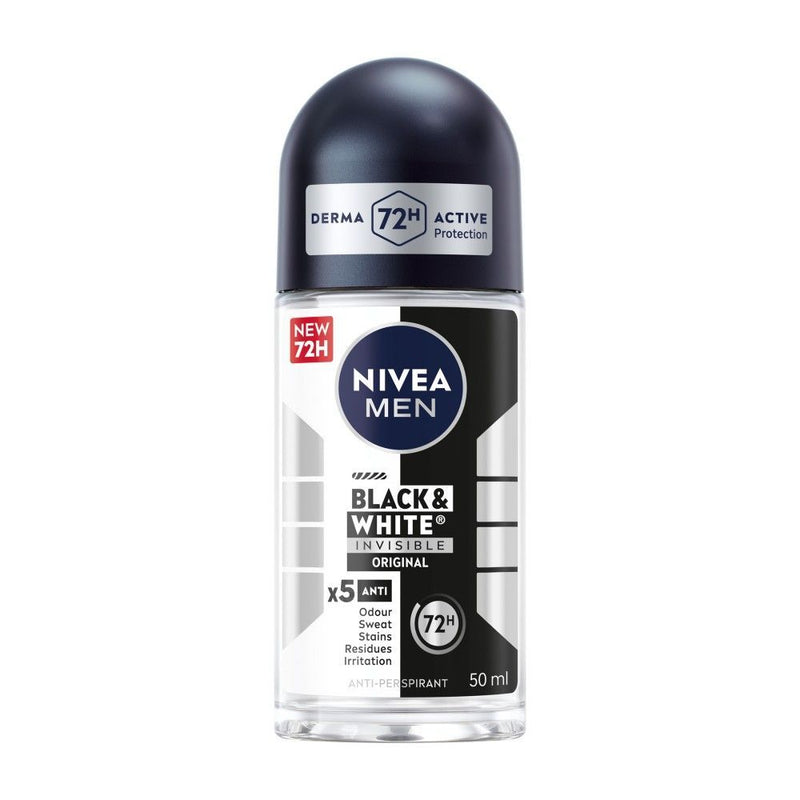 NIVEA Men Black & White Invisible 5in1 Original 48H Antiperspirant Roll-On Deodorant, 50ml