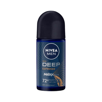 NIVEA Men Deep Black Carbon 48H Antitranspirant Roll-On Deodorant Espresso Scent, 50ml