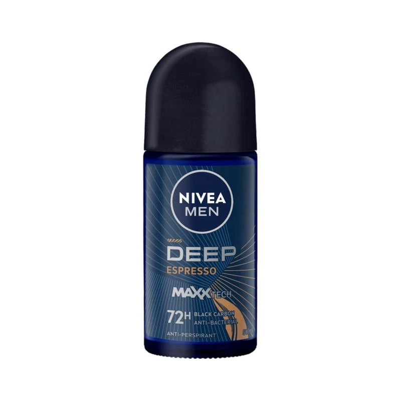 NIVEA Men Deep Black Carbon 48H Antitranspirant Roll-On Deodorant Espresso Scent, 50ml