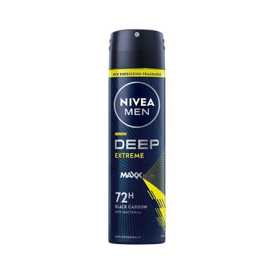 NIVEA Men Deep Extreme Black Carbon 72H Antibacterial & Antiperspirant Deodorant Spray, 150ml