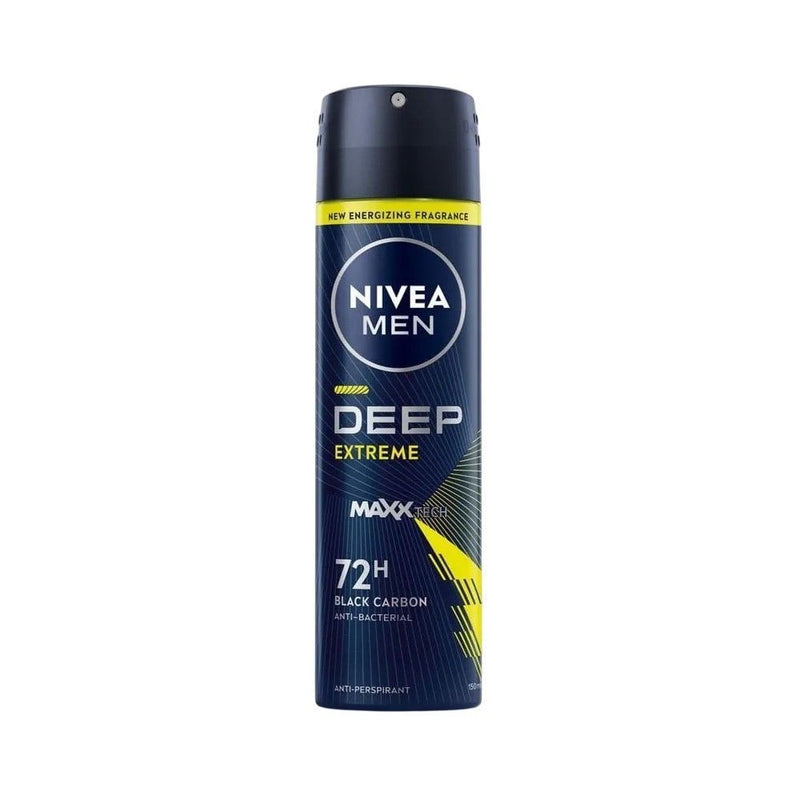 NIVEA Men Deep Extreme Black Carbon 72H Antibacterial & Antiperspirant Deodorant Spray, 150ml