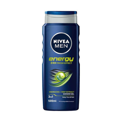 NIVEA Men Energy Shower Gel for Body, Face & Hair with Mint Extract, 500ml