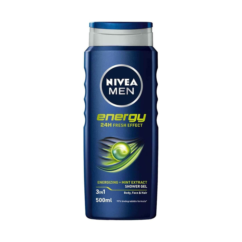 NIVEA Men Energy Shower Gel for Body, Face & Hair with Mint Extract, 500ml