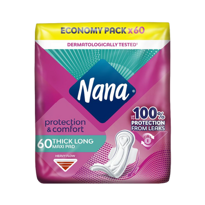 Nana Maxi Thick Long Sanitary Pads with Wings, 60 Pads